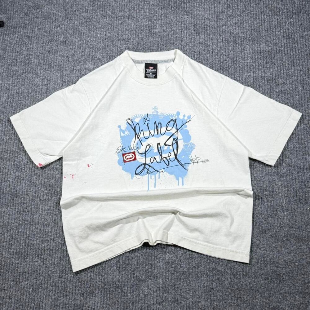 Ecko Unltd T-Shirt Youth Medium White Grunge Baggy Hip-Hop Skater 2000s